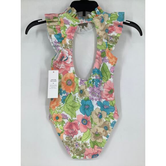 Janie and Jack Girl's 4 White Floral Ruffled Collar One Piece Swimsuit OS20-24 - Picture 4 of 8